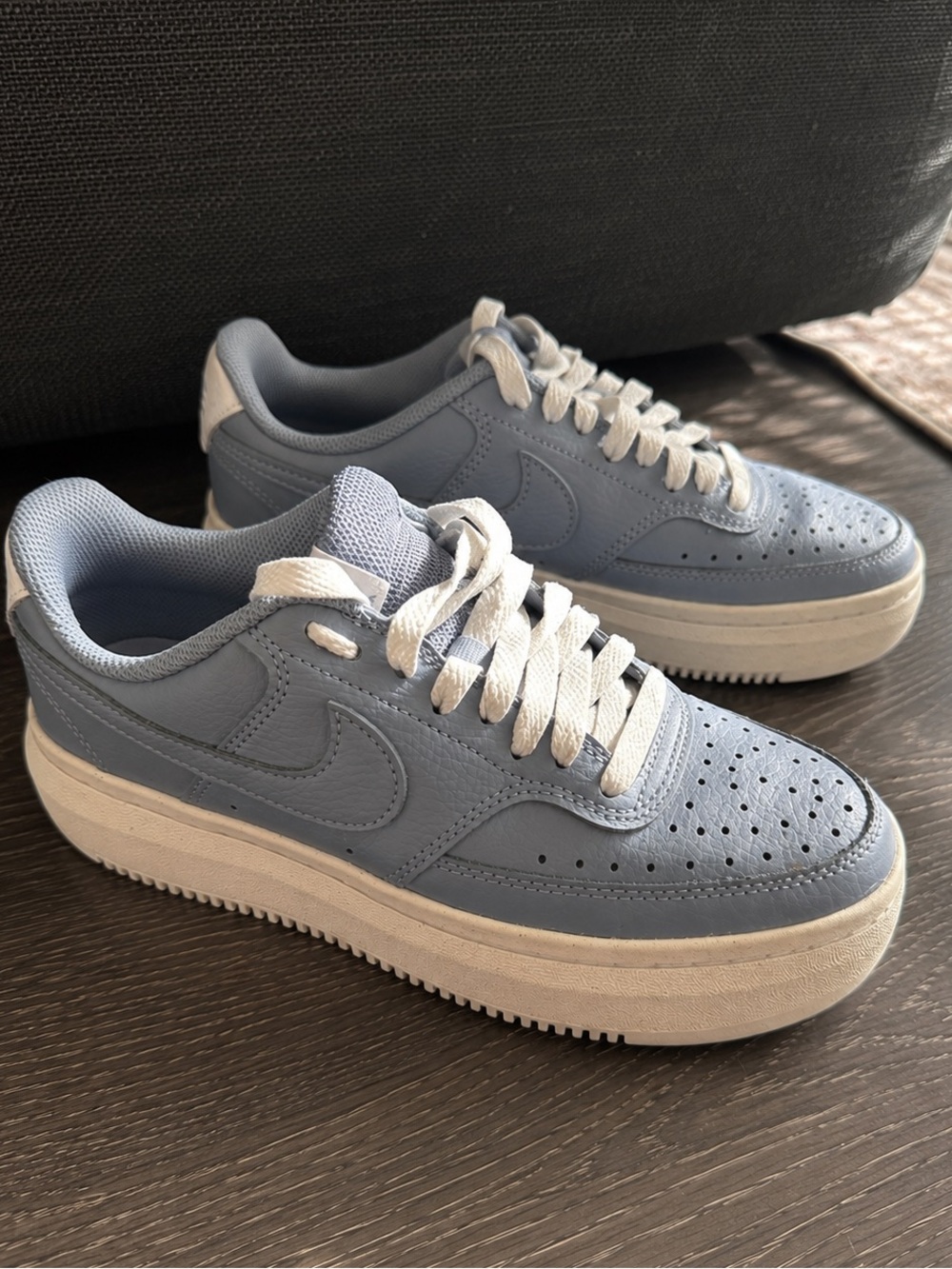Nike Women's Light Blue and White Platform Sneakers